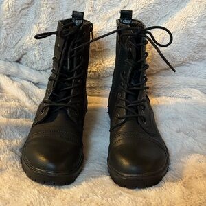 Black Leather Lace-Up Boots